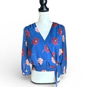 Madewell Effie Blue Floral Woven Wrap Top M
